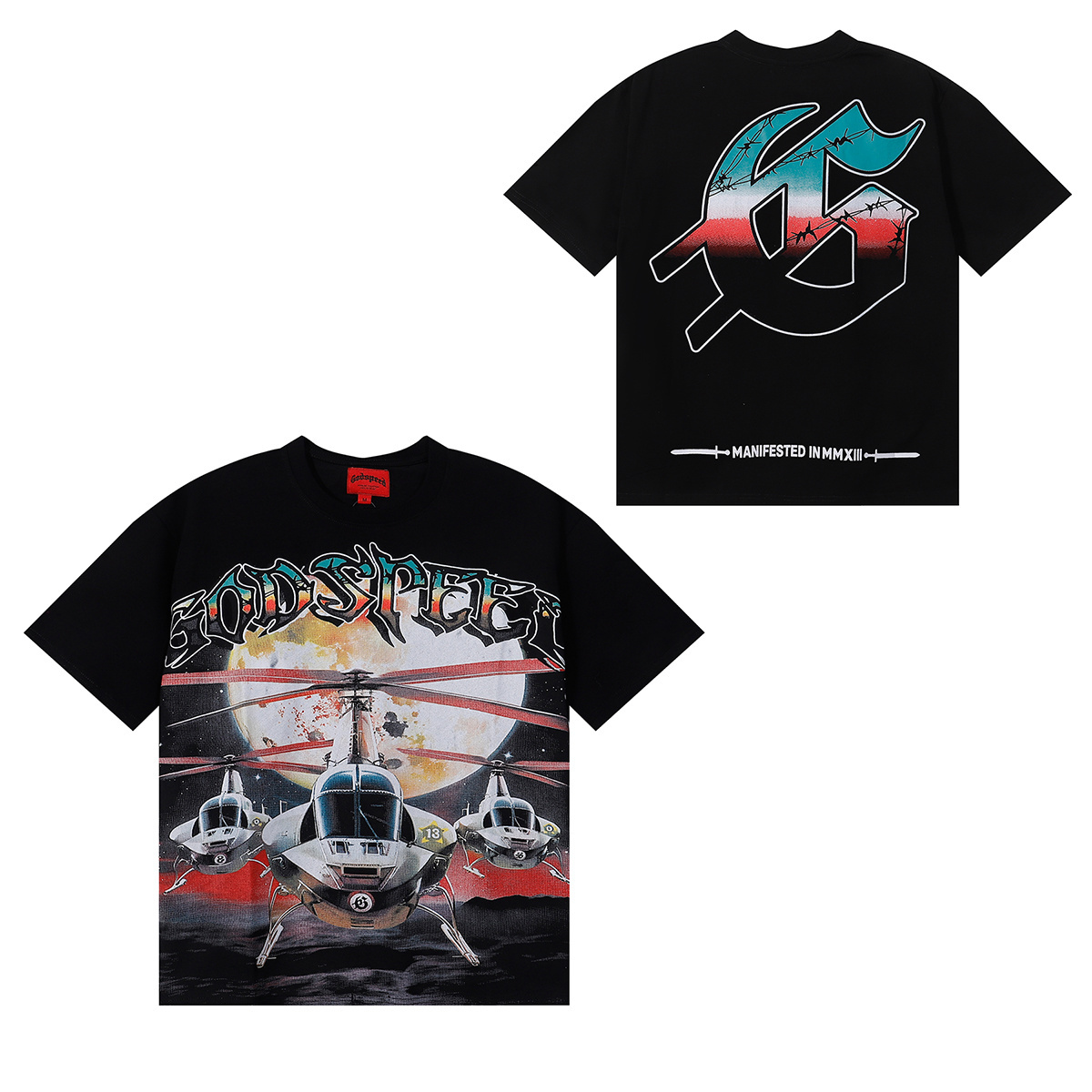 Godspeed Helicopter Print Cotton T-Shirt #7035 Black