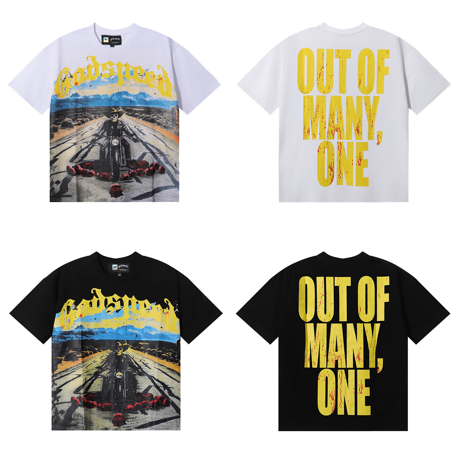 Godspeed Knight Rose Print T-shirt #7027 Black/White