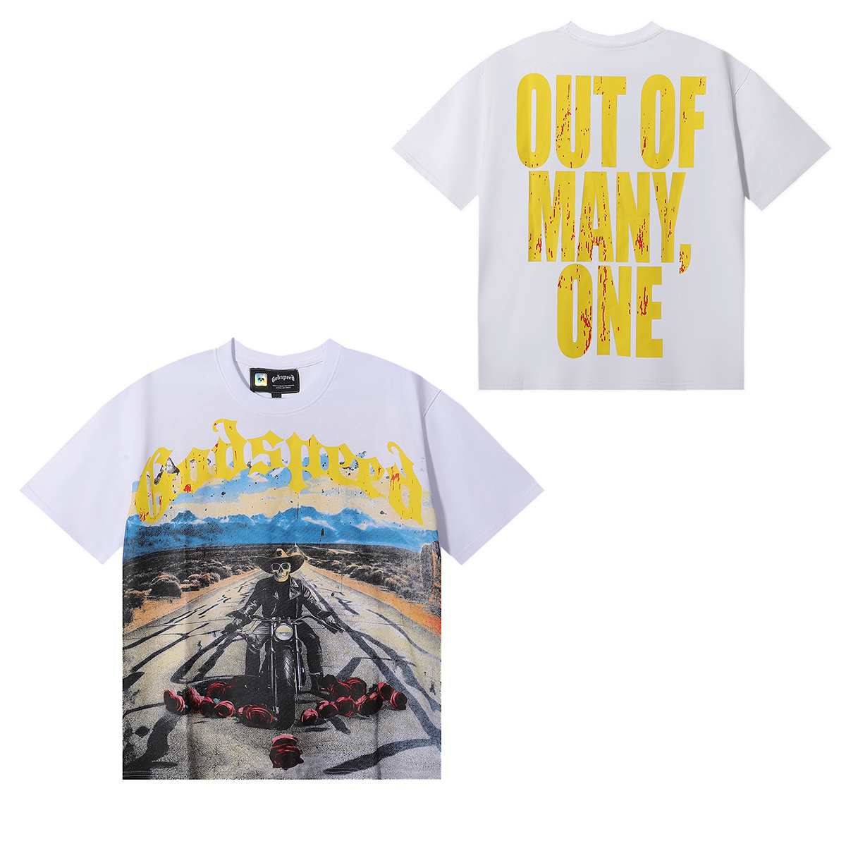 Godspeed Knight Rose Print T-shirt #7027 Black/White