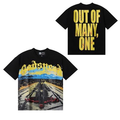 Godspeed Knight Rose Print T-shirt #7027 Black/White 02