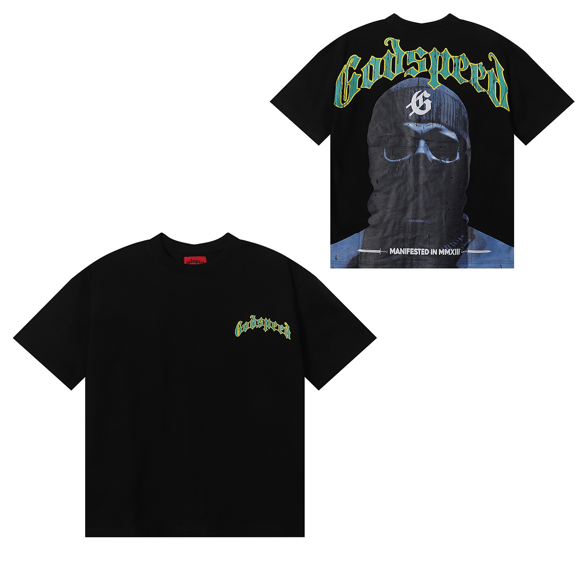 Godspeed Masked Print T-Shirt #7020 Black/Apricot/White