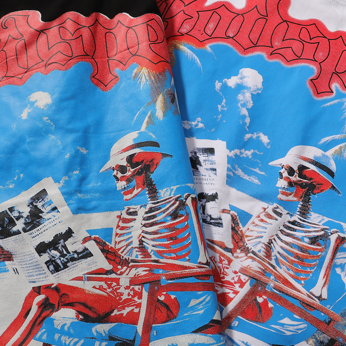 Godspeed Relaxed Beach Skull Print T-Shirt #7021 Black/White