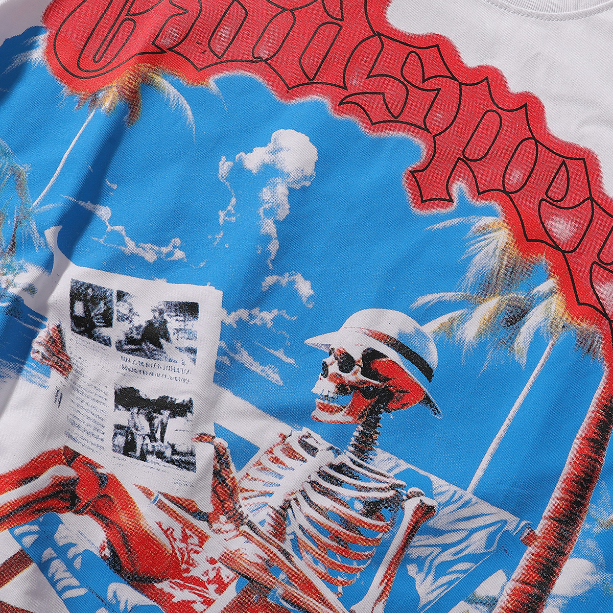 Godspeed Relaxed Beach Skull Print T-Shirt #7021 Black/White