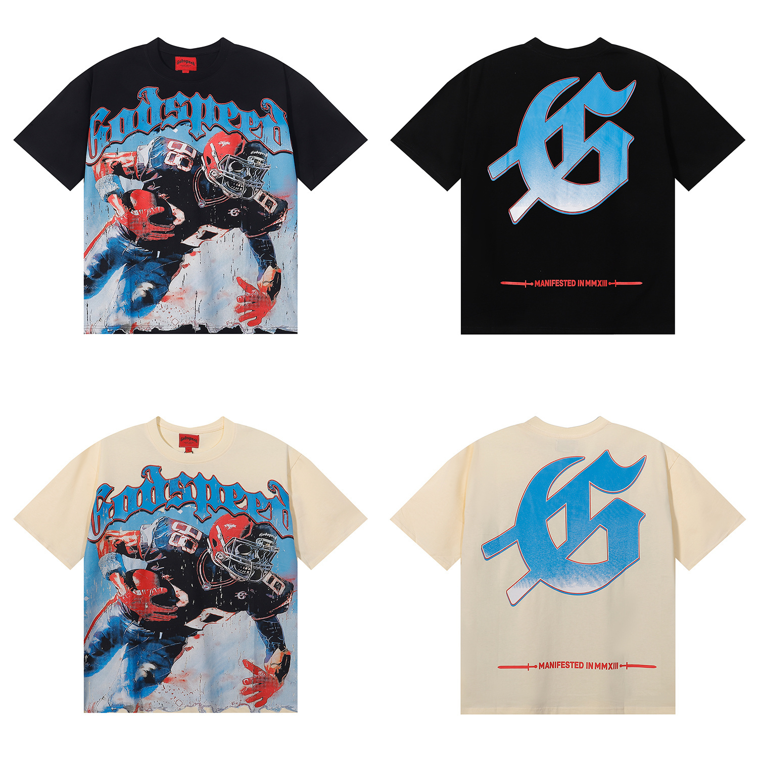 Godspeed Rugby Player Print T-Shirt #7033 Black/Apricot