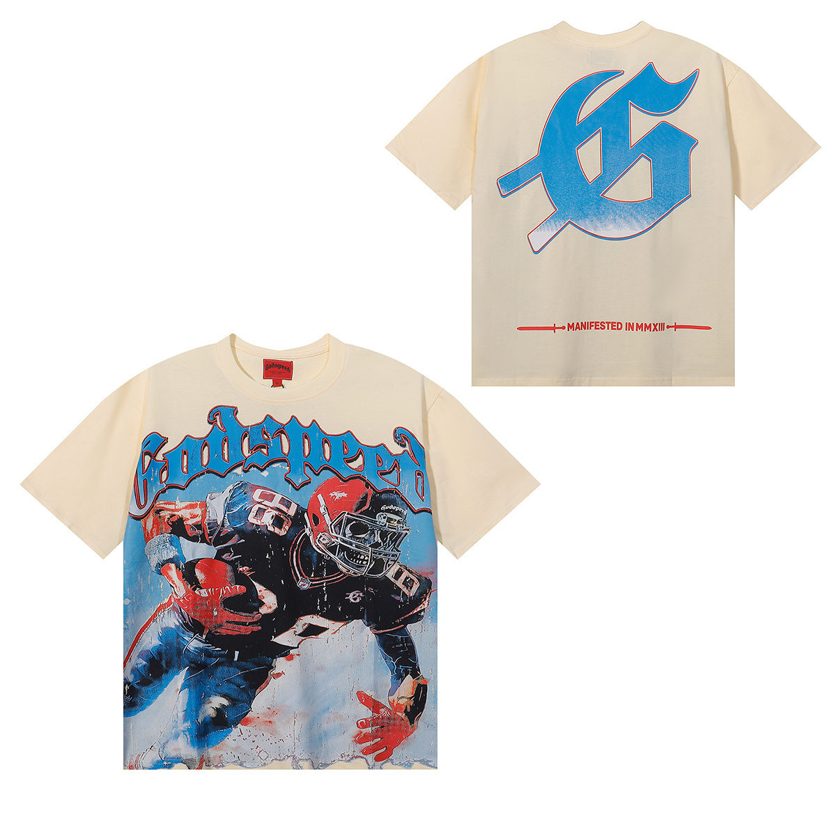 Godspeed Rugby Player Print T-Shirt #7033 Black/Apricot