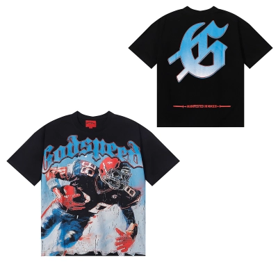 Godspeed Rugby Player Print T-Shirt #7033 Black/Apricot 02