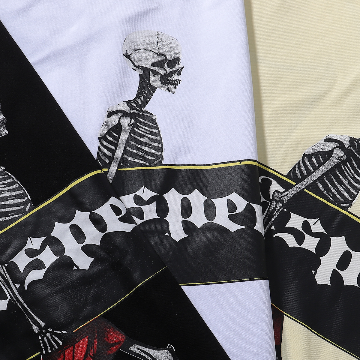 Godspeed Skateboard Skull Print T-Shirt #7018 Black/Apricot/White