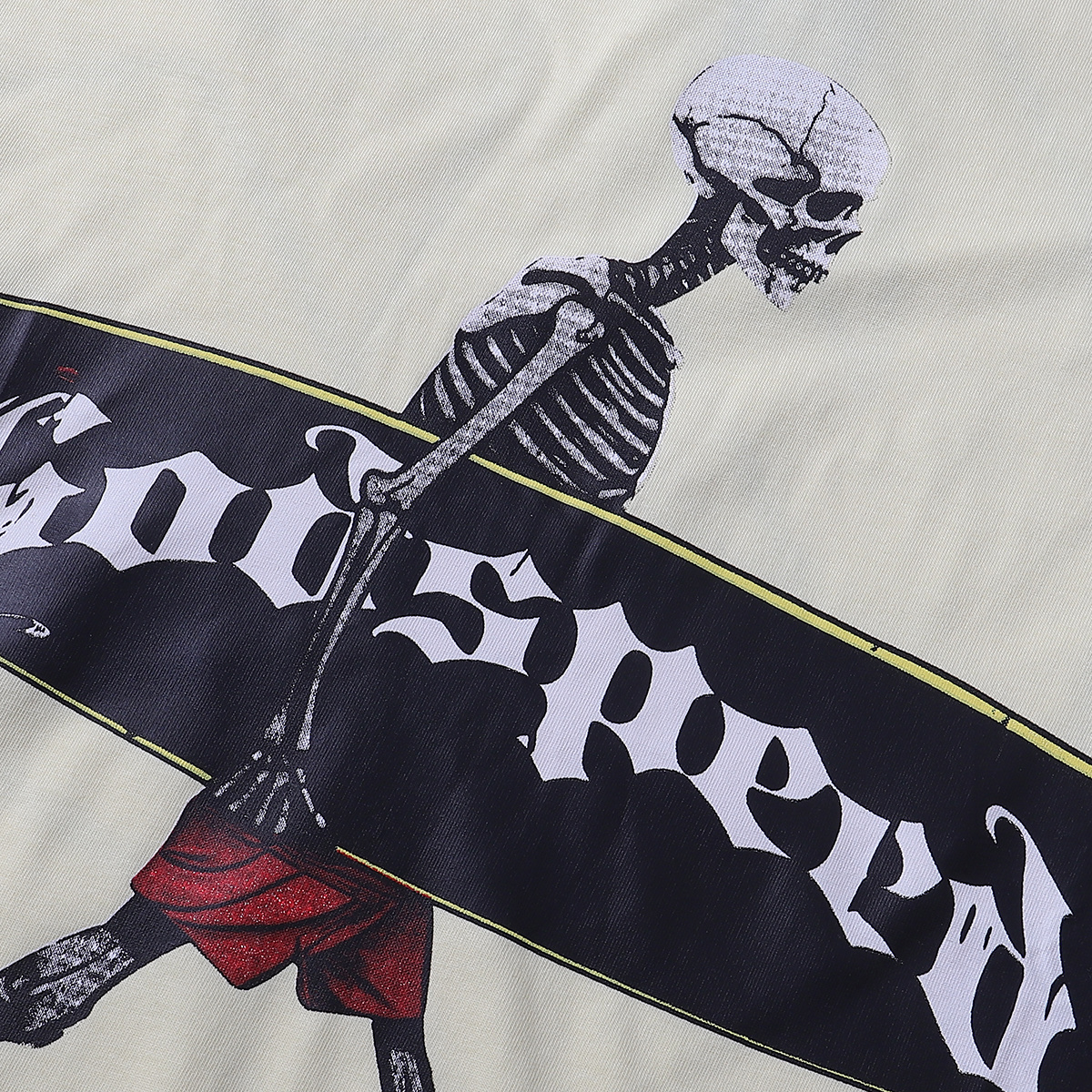 Godspeed Skateboard Skull Print T-Shirt #7018 Black/Apricot/White