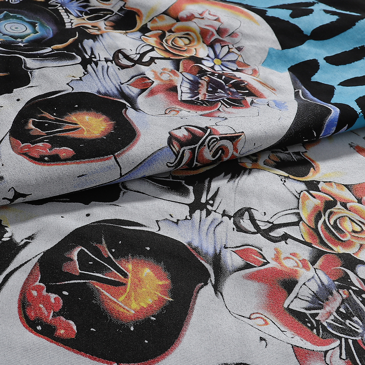 Godspeed Skull and Rose Print T-Shirt #7012 Black/Apricot