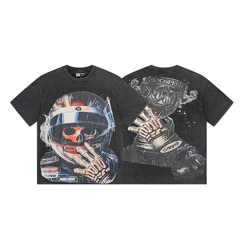 Godspeed Skull Astronaut Print Cotton T-Shirt #1171 Black