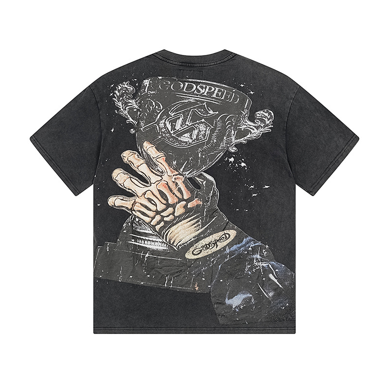 Godspeed Skull Astronaut Print Cotton T-Shirt #1171 Black