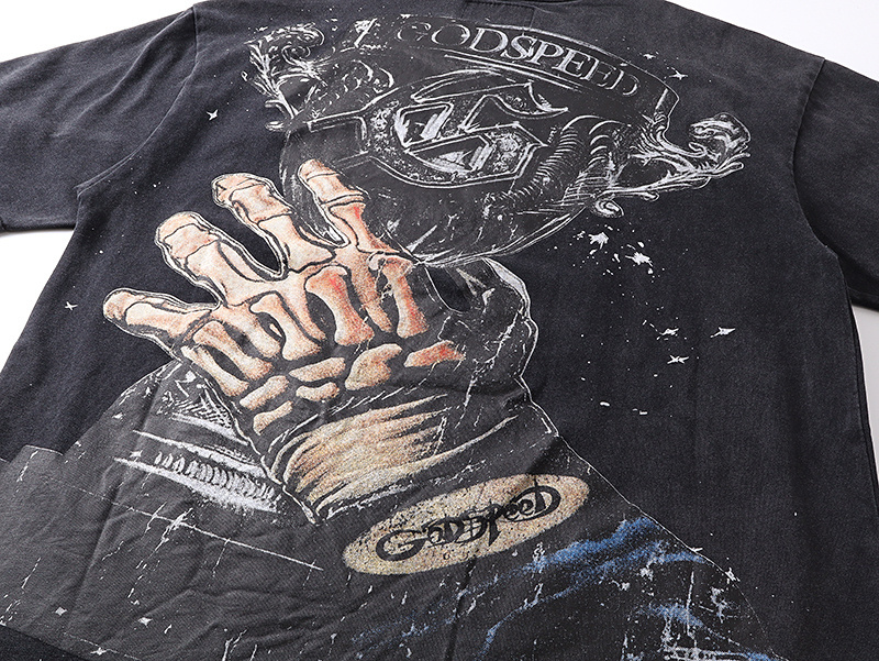 Godspeed Skull Astronaut Print Cotton T-Shirt #1171 Black