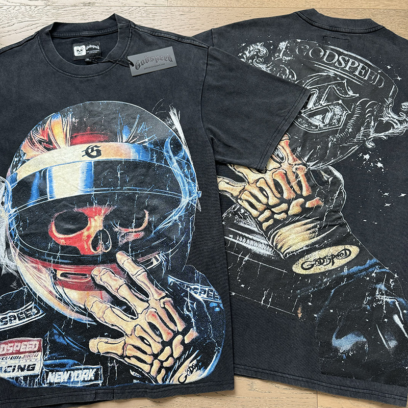 Godspeed Skull Astronaut Print Cotton T-Shirt #1171 Black