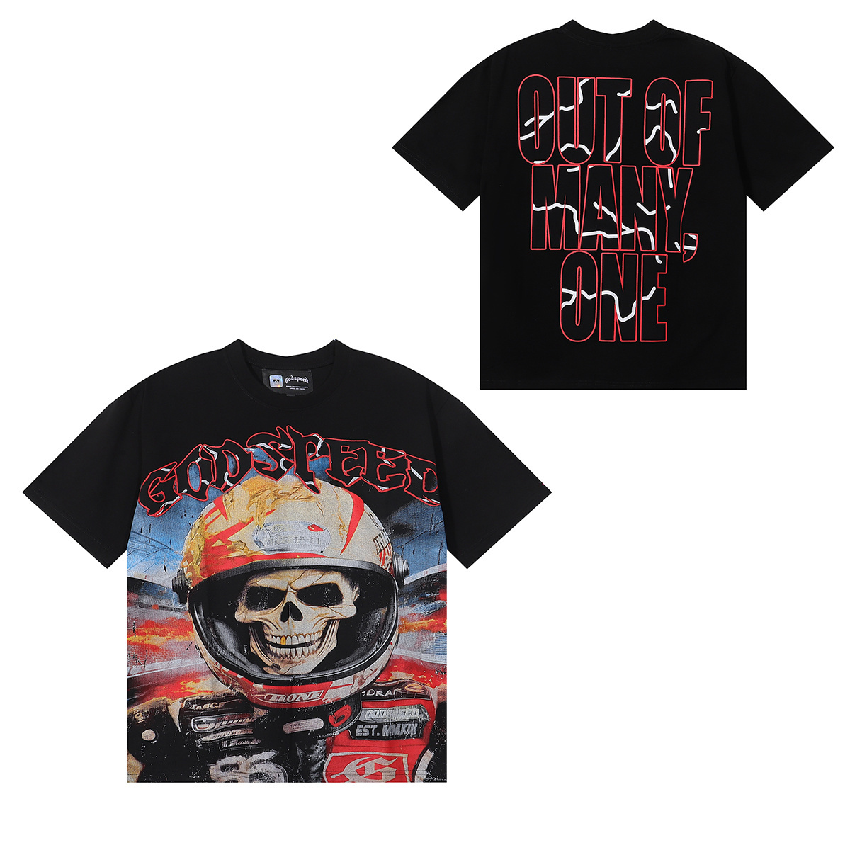 Godspeed Skull Astronaut Print T-Shirt #7009 Black/White