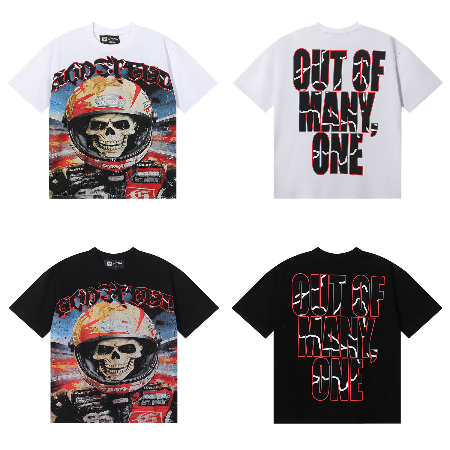 Godspeed Skull Astronaut Print T-Shirt #7009 Black/White