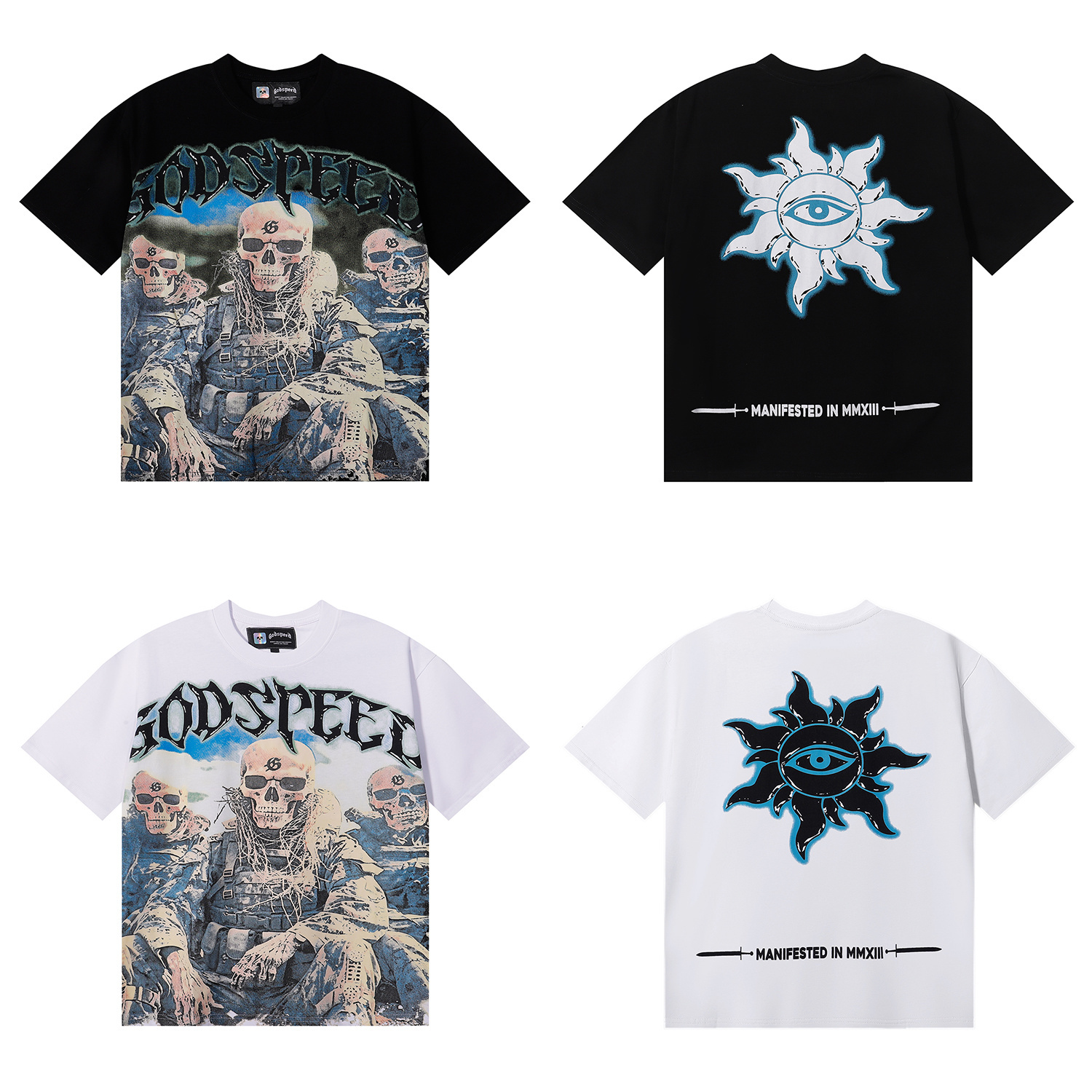 Godspeed Skull Marine Corps Print T-Shirt #7052 Black/White