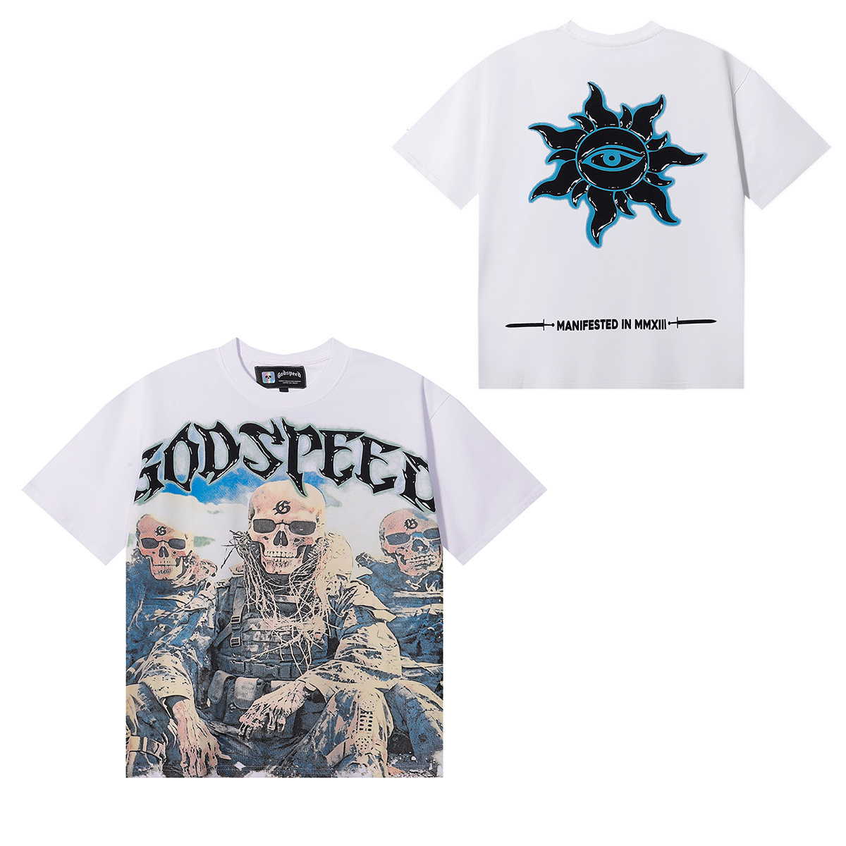 Godspeed Skull Marine Corps Print T-Shirt #7052 Black/White