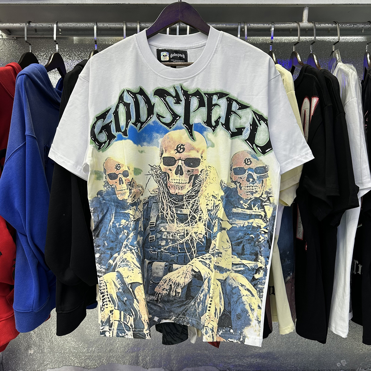 Godspeed Skull Marine Corps Print T-Shirt #7052 Black/White