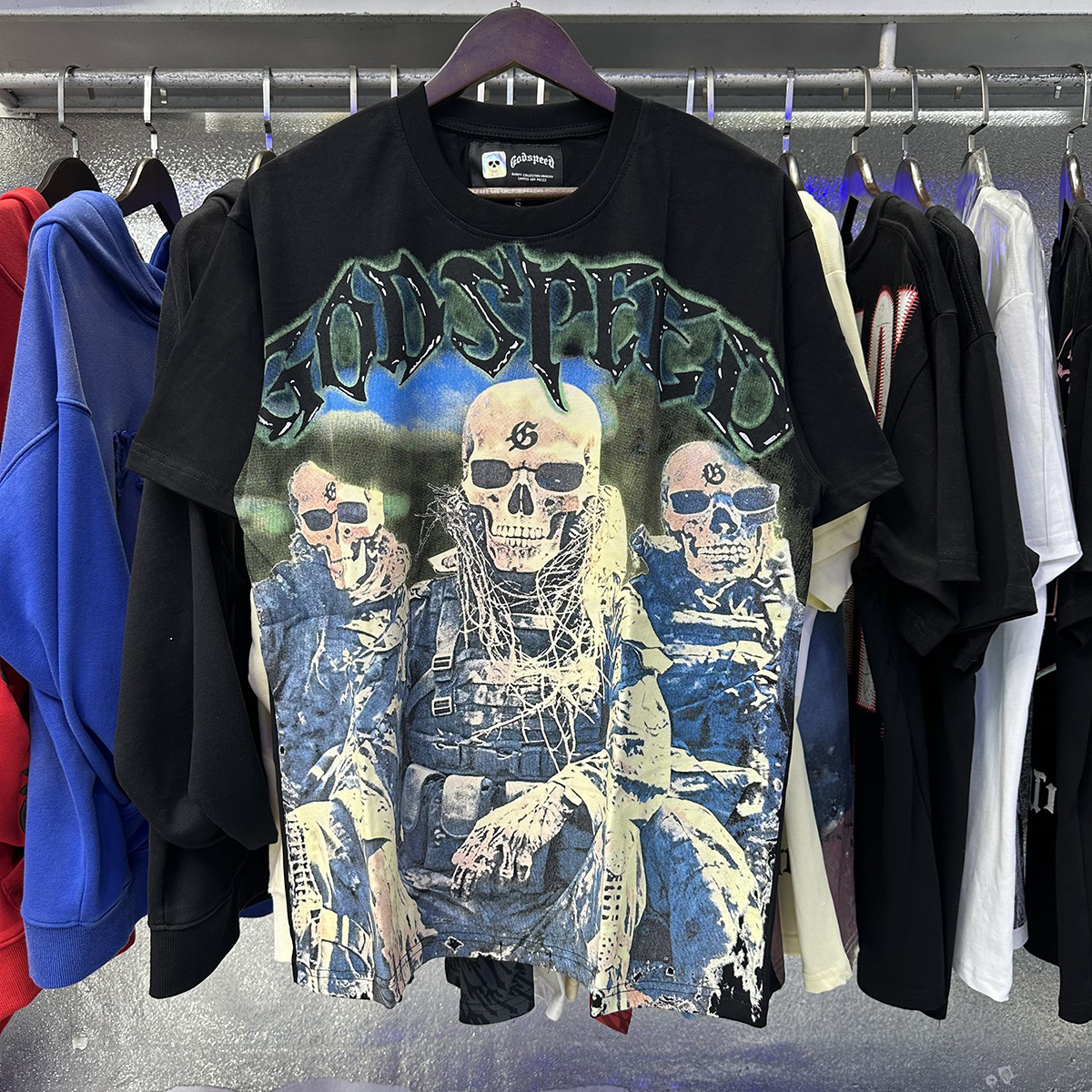 Godspeed Skull Marine Corps Print T-Shirt #7052 Black/White