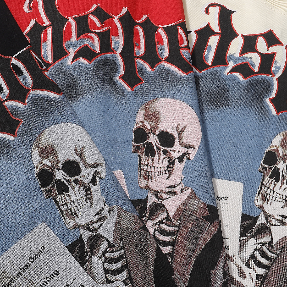 Godspeed Skull Print T-Shirt #7037 Black/Apricot/Red