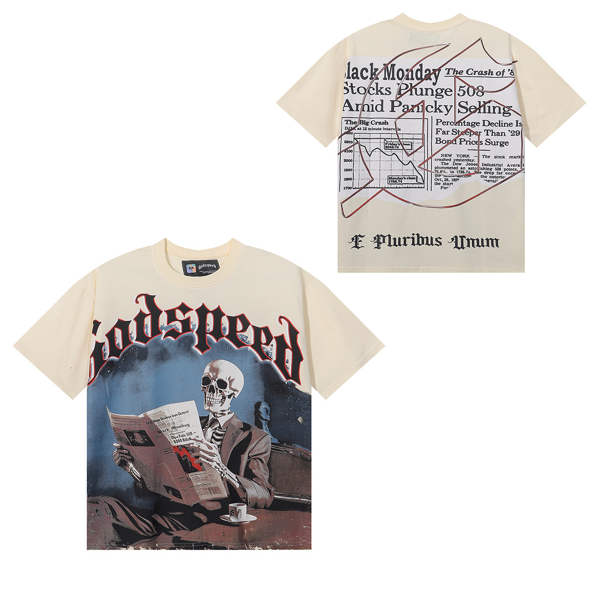 Godspeed Skull Print T-Shirt #7037 Black/Apricot/Red