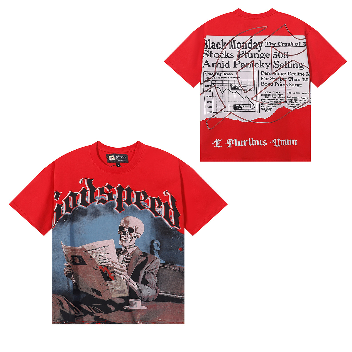 Godspeed Skull Print T-Shirt #7037 Black/Apricot/Red