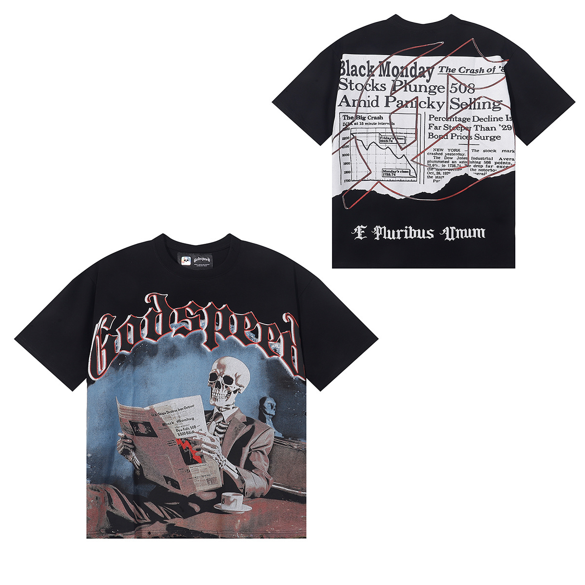 Godspeed Skull Print T-Shirt #7037 Black/Apricot/Red