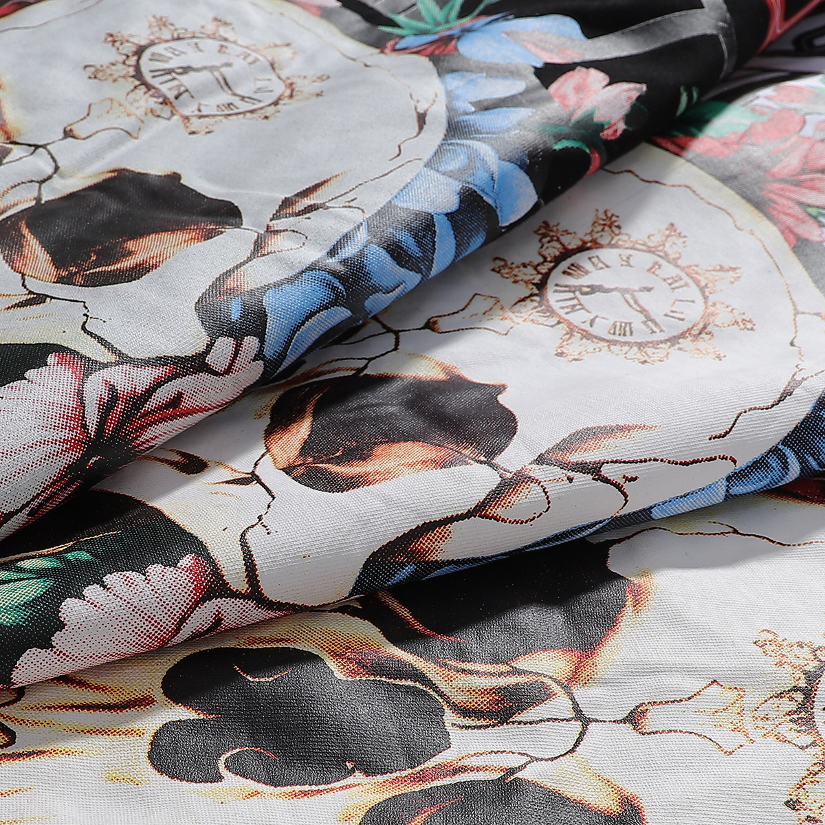 Godspeed Skull Rose Clock Print T-Shirt #7022 Black/Apricot/White