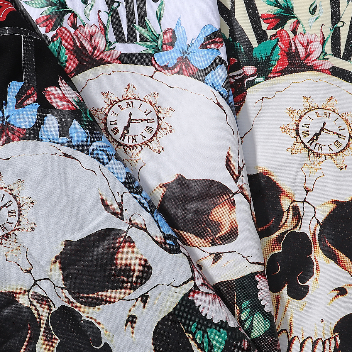 Godspeed Skull Rose Clock Print T-Shirt #7022 Black/Apricot/White
