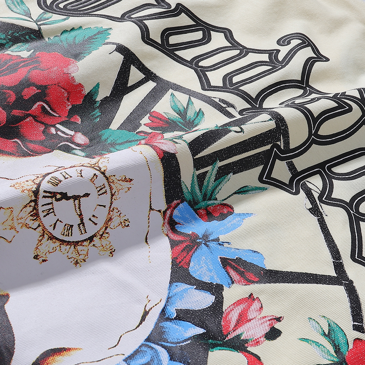 Godspeed Skull Rose Clock Print T-Shirt #7022 Black/Apricot/White