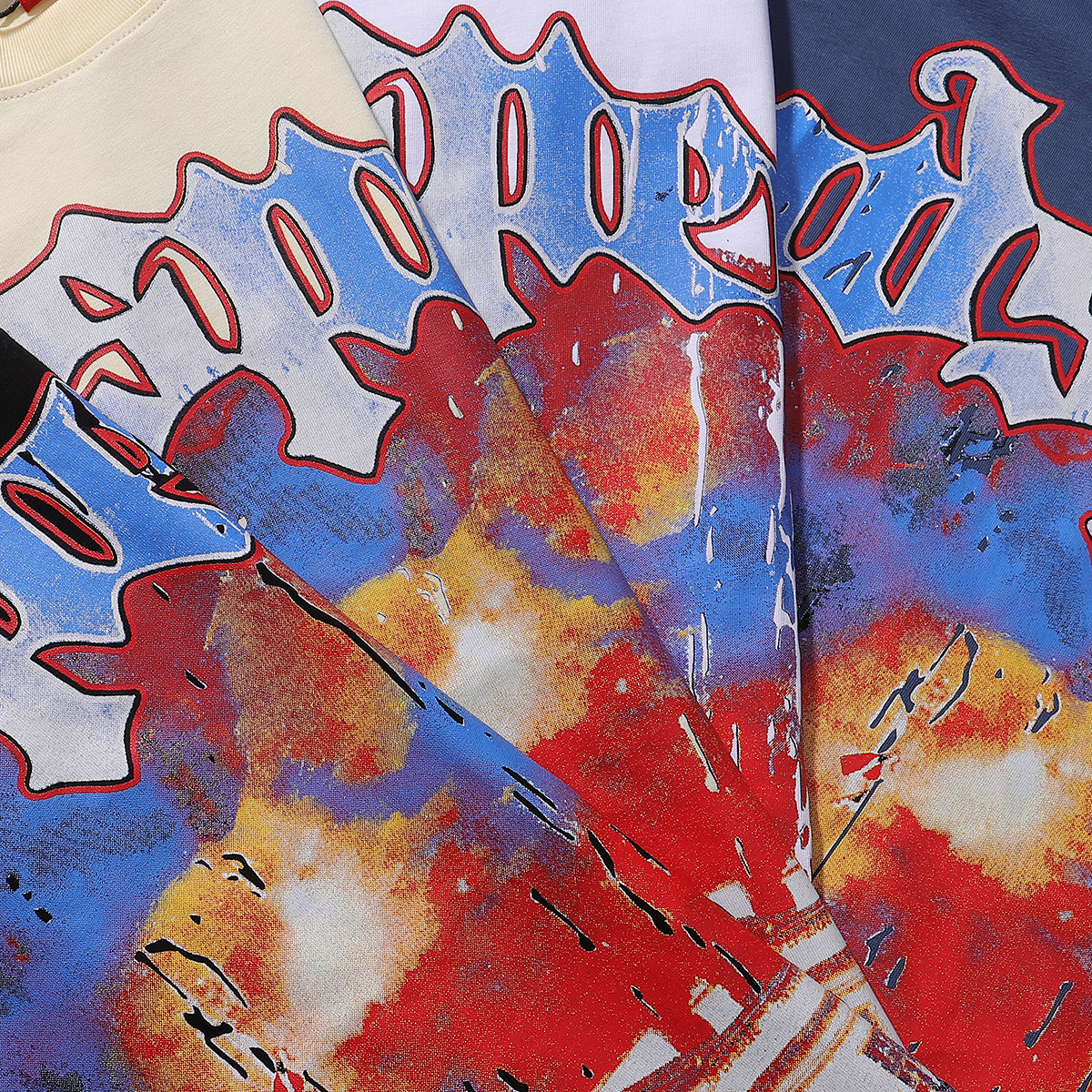 Godspeed Speech Skull Print T-Shirt #7028 Blue/Apricot/Black/White