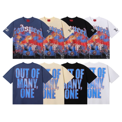 Godspeed Speech Skull Print T-Shirt #7028 Blue/Apricot/Black/White 01