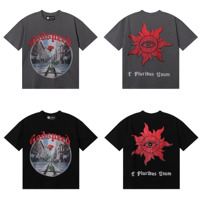 Godspeed Street Scene Rose Print T-Shirt #7019 Black/Grey 01