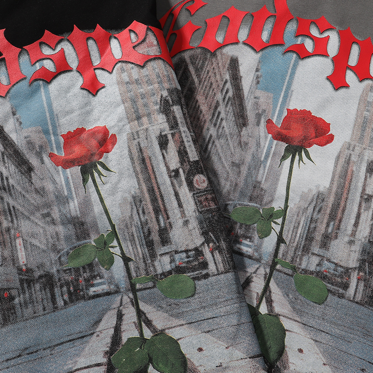 Godspeed Street Scene Rose Print T-Shirt #7019 Black/Grey