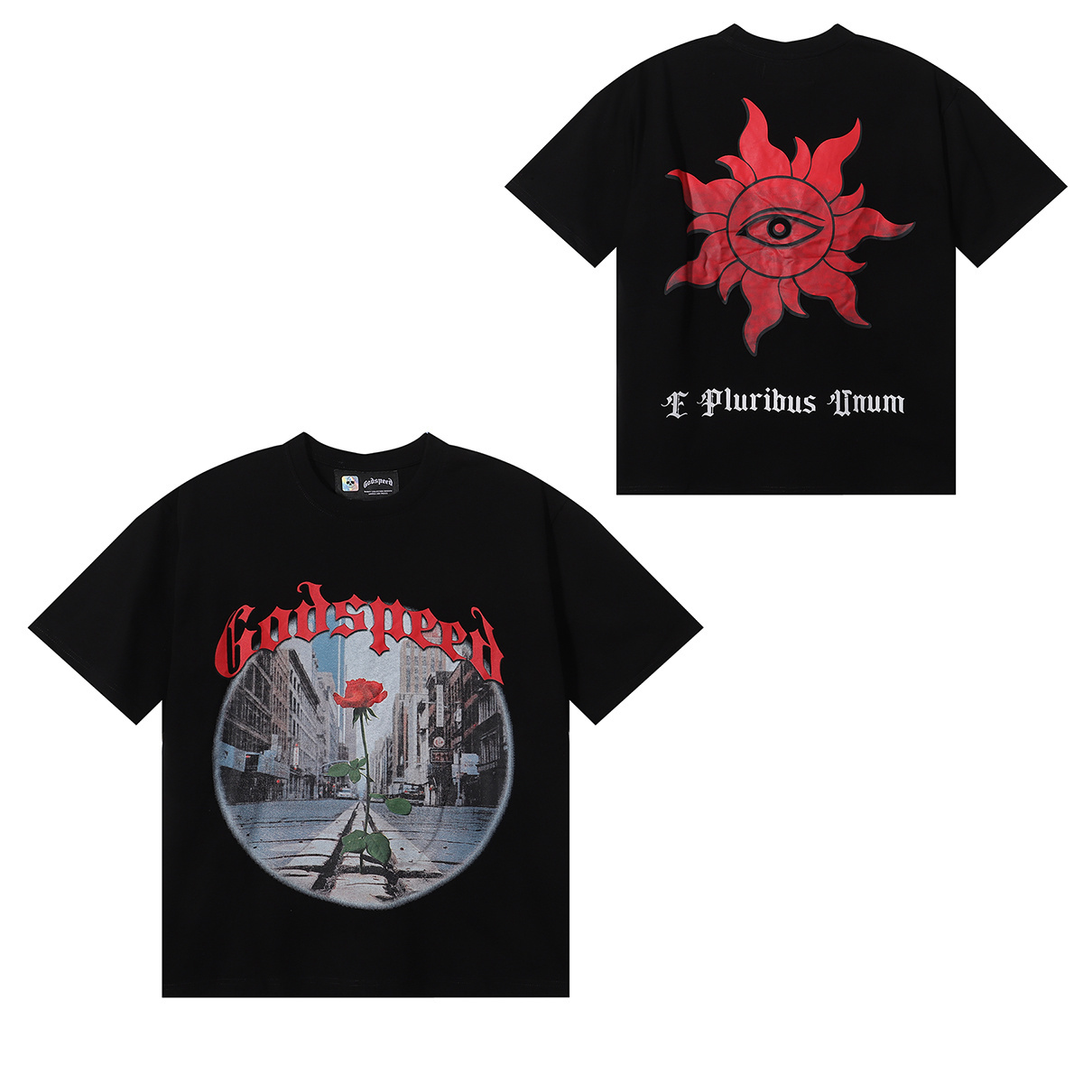 Godspeed Street Scene Rose Print T-Shirt #7019 Black/Grey