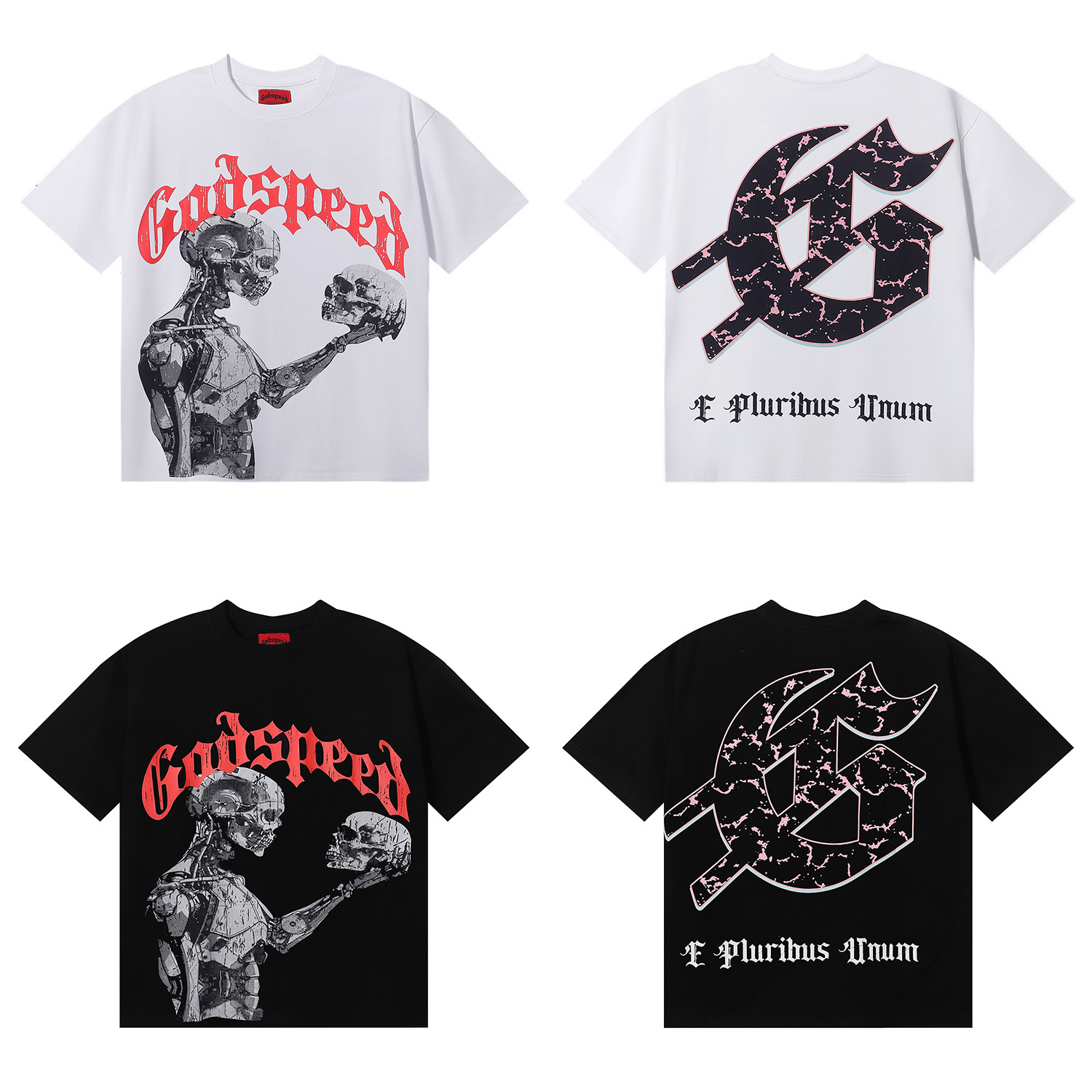 Godspeed Tech Gaze Skull Print T-Shirt #7038 Black/White