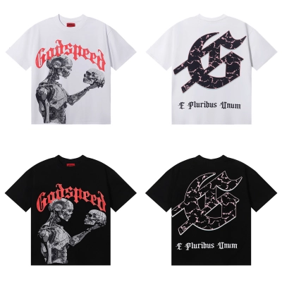 Godspeed Tech Gaze Skull Print T-Shirt #7038 Black/White 01