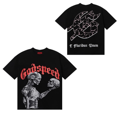 Godspeed Tech Gaze Skull Print T-Shirt #7038 Black/White 02