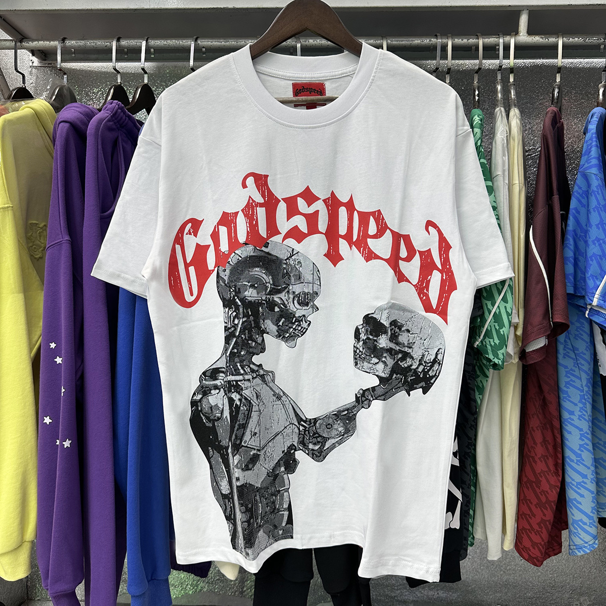 Godspeed Tech Gaze Skull Print T-Shirt #7038 Black/White