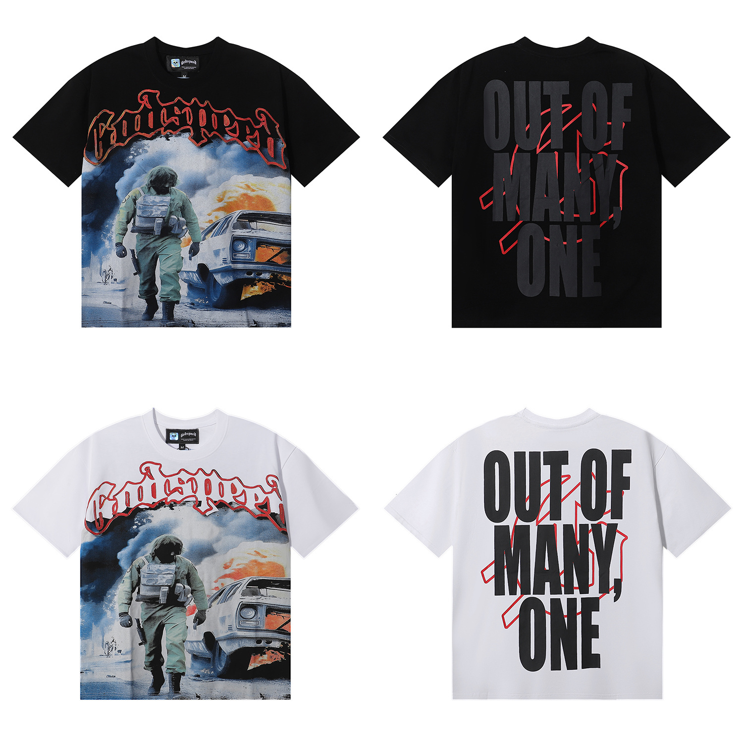 Godspeed War-Fire Car Print T-Shirt #7010 Black/White