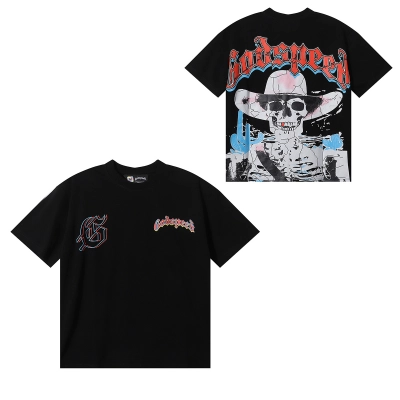 Godspeed Western Skull Cowboy Cactus Print T-Shirt #7023 Black/Purple/White 02