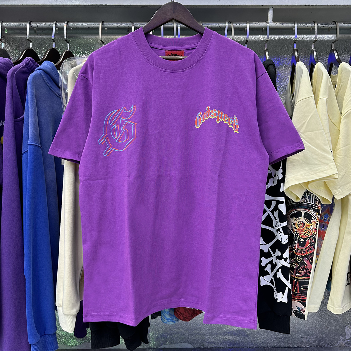 Godspeed Western Skull Cowboy Cactus Print T-Shirt #7023 Black/Purple/White