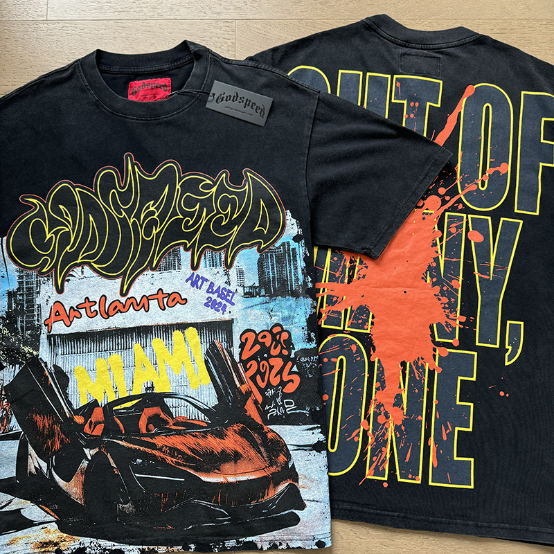 Godspeed Washed Print T-Shirt #1071 Black