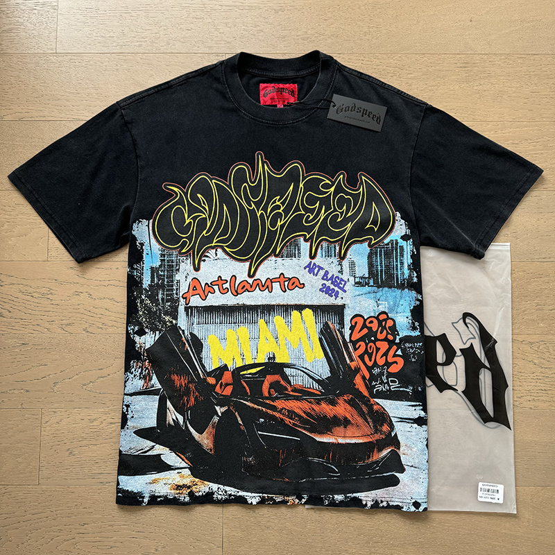 Godspeed Washed Print T-Shirt #1071 Black