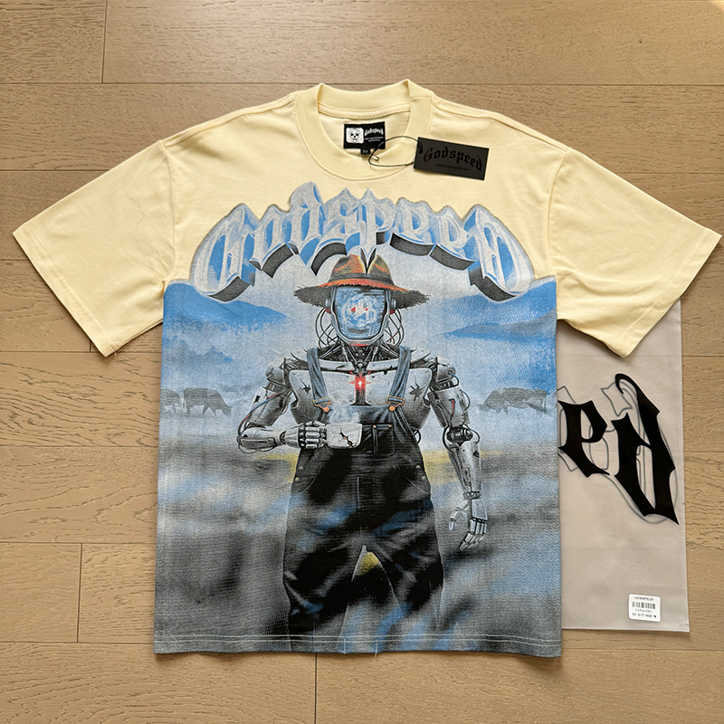 copy of Godspeed Skull Robot Scarecrow Print T-shirt #1178 Black