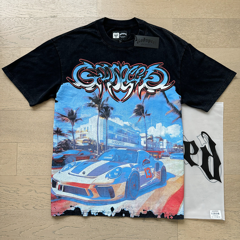 Godspeed Beach Racing Print T-Shirt #1113 Black