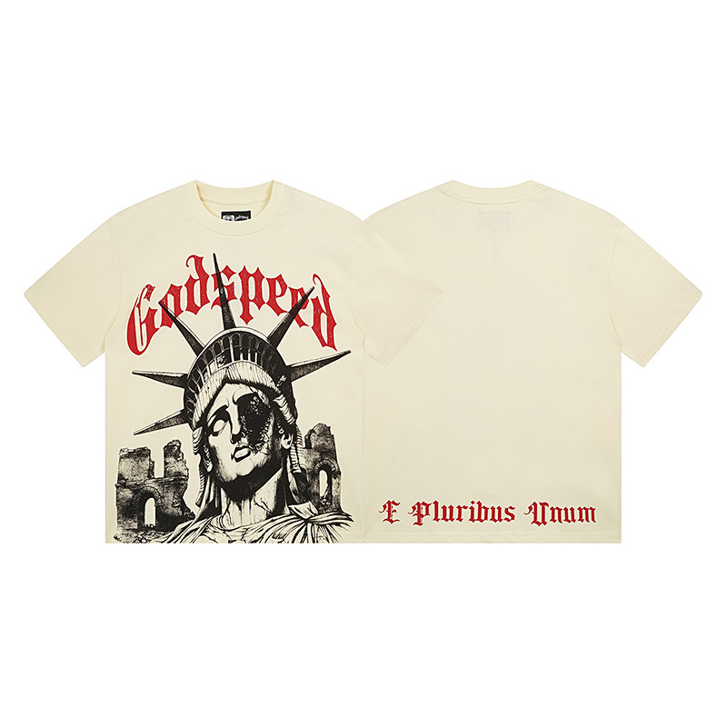 Godspeed Damaged Statue of Liberty Print T-Shirt #3127 Khaki