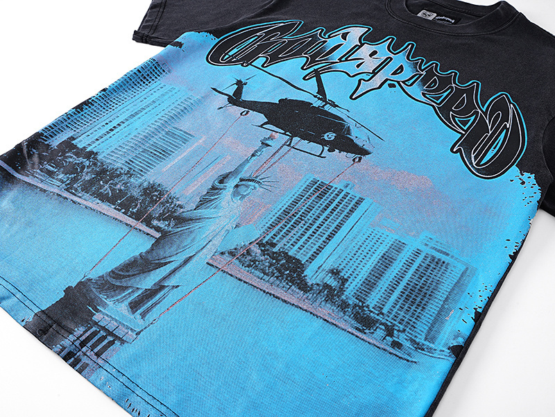 Godspeed Helicopter Statue of Liberty Print T-shirt #1116 Black