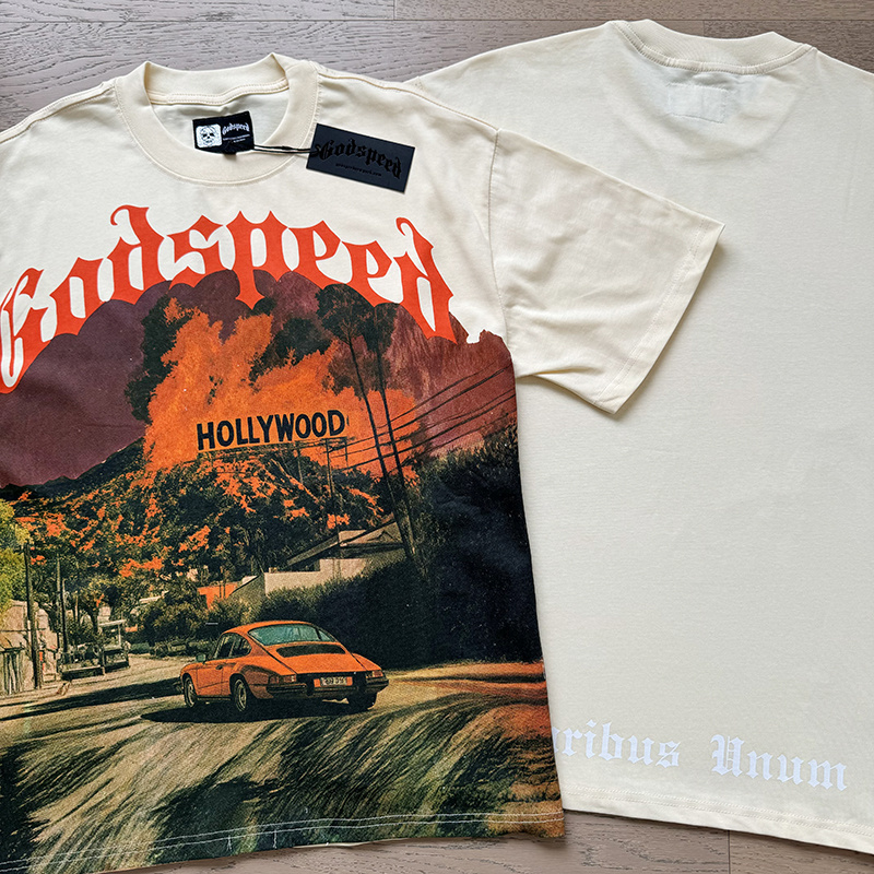 Godspeed Hollywood Print Cotton T-Shirt #3163 Apricot