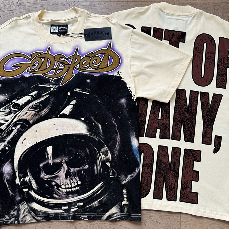 Godspeed Interstellar Skull Print T-Shirt #3130 Apricot